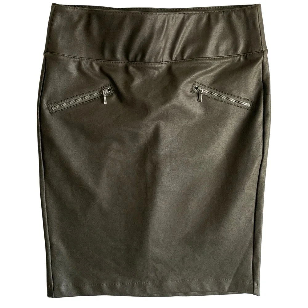 D. Jeans‎ Olive Green Faux Leather Pencil Skirt, Women's Size 4, Zippers